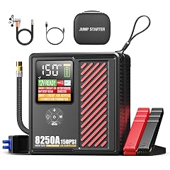 8250A Jump Starter with 150PSI Air Compressor 12V Car Battery Booster 24000mAh Portable Tire Inflator for 12L Gas
