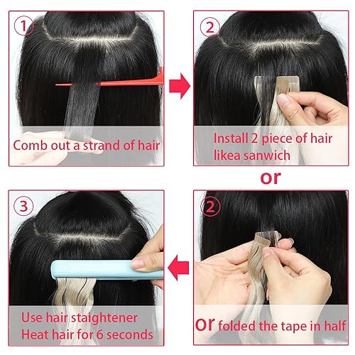 Miniatura 4 de Extensiones de cabello sintético adhesivas de 20 pulgadas de largo, ondulado, natural, suave, sintético, 10 unidades, 1.76 oz, extensiones de