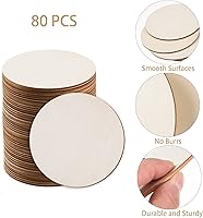 Vista 3 de 80 círculos de madera de 5 pulgadas para manualidades, círculos de madera sin terminar, disco de madera redondo natural, recortes de madera