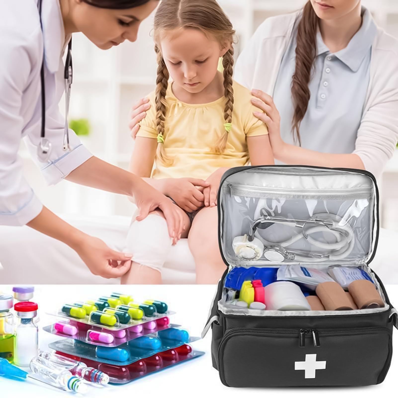 Home Health Sac d'infirmière, sac d'allaitement pour infirmière, sac de pharmacie de voyage | Sac de rangement vide pour étudiants en infirmière, médecins, travail d'infirmière portable, Noir , Voir