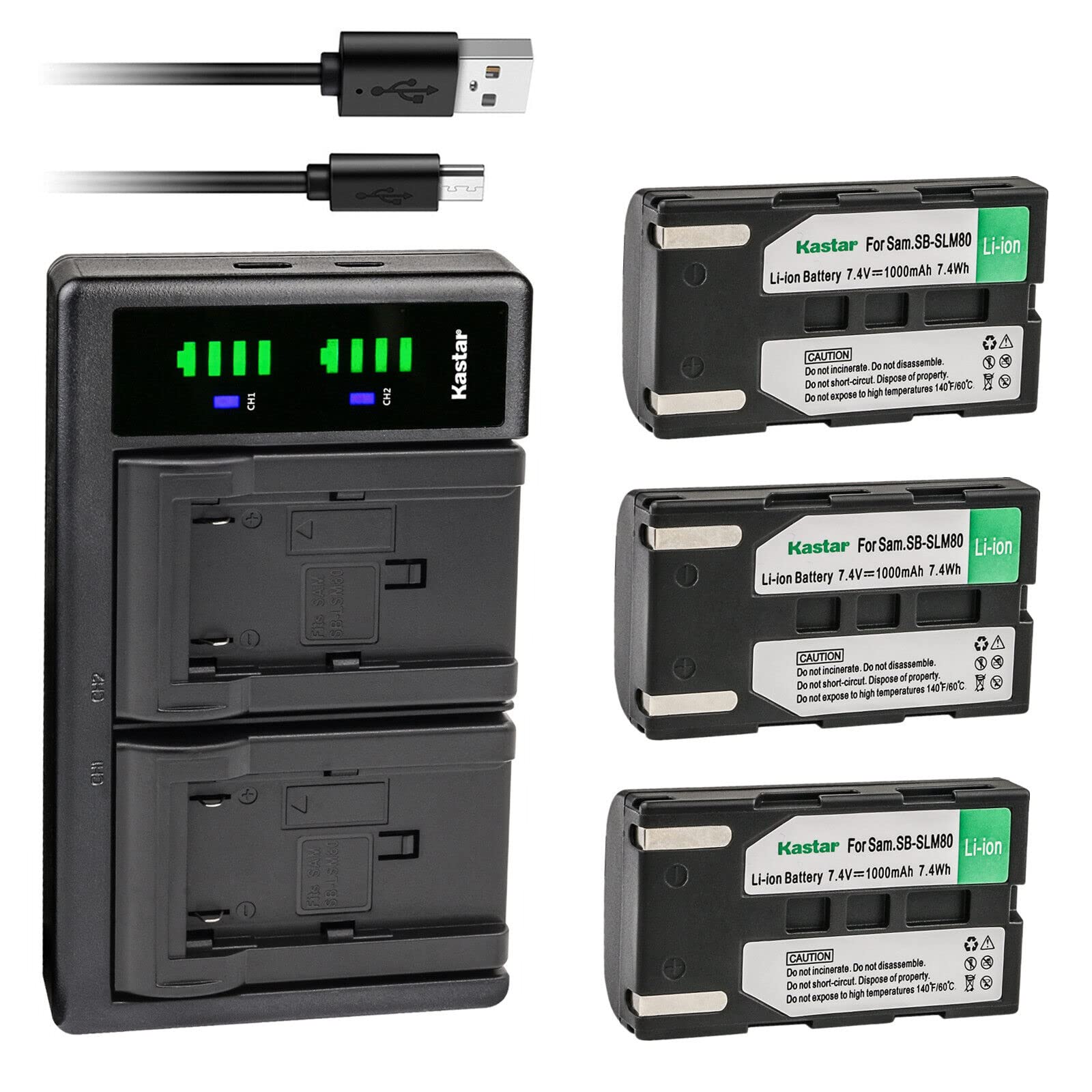 Kastar 3-Pack SB-LSM80 Battery and LTD2 USB Charger Replacement for Samsung SC-DC171 SC-DC171U SC-DC173 SC-DC173U SC-DC175 SC-DC563 SC-DC564 SC-DC565