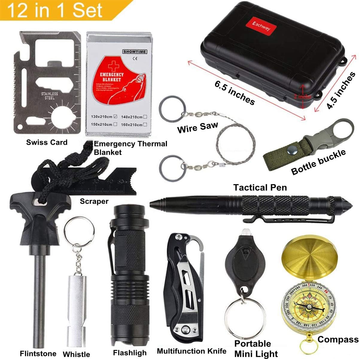 eachway Survival Kit, 12 in 1 Professional Survival Gear Tool, Fishing Hunting Birthday Gifts Ideas for Men Women Families Hiking Camping Adventures