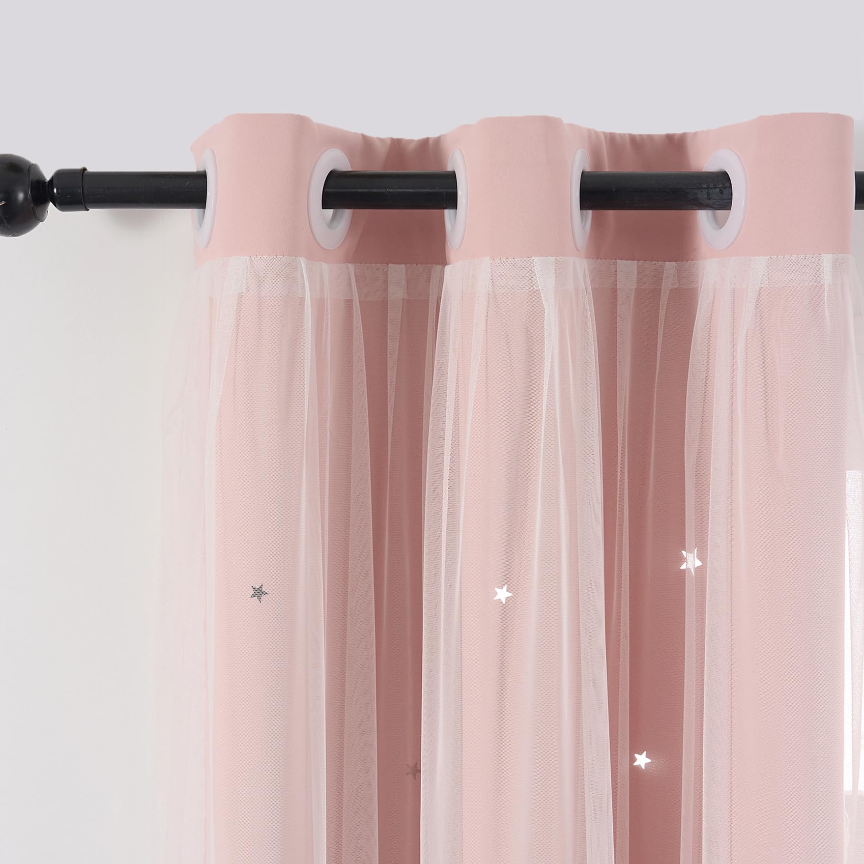 Star Cutout Light Pink Curtains Blackout Bedroom 4 Panels 34x54 Inches Long