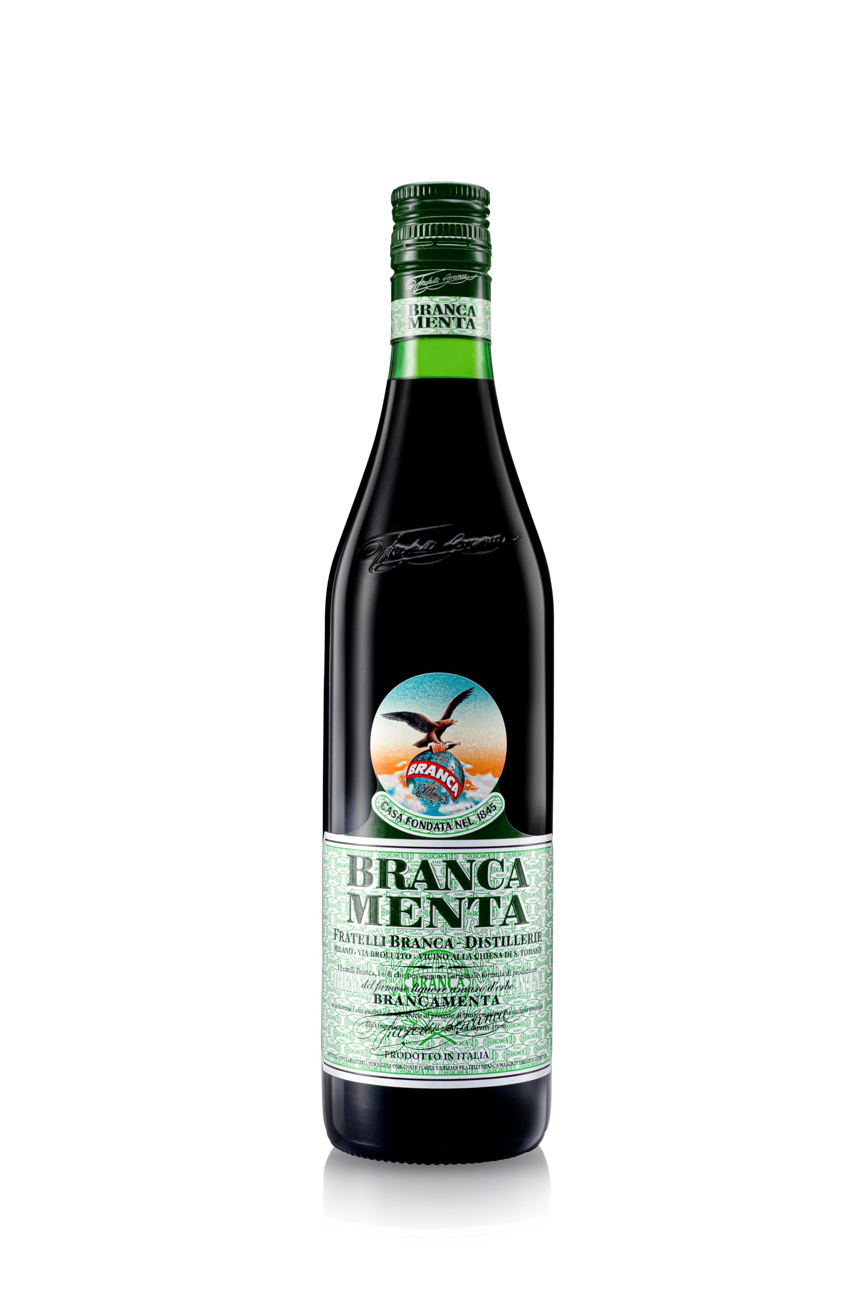Branca Menta, Italian Herbal Liqueur, , 28%ABV, Digestif Liqueur with Fresh and Balsamic Notes, Peppermint from Piedmont, Best Served Iced Cold, Ideal as Amaro Digestivo or in Cocktails, Gift Idea (70cl)