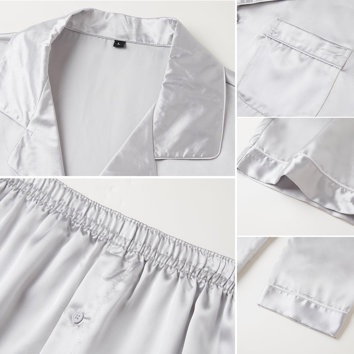 JupiterSecret Mens Satin Pajamas Set Long Sleeve Button Down Silky Pjs Sets 2 Pieces Sleepwear with Pockets - Image 6