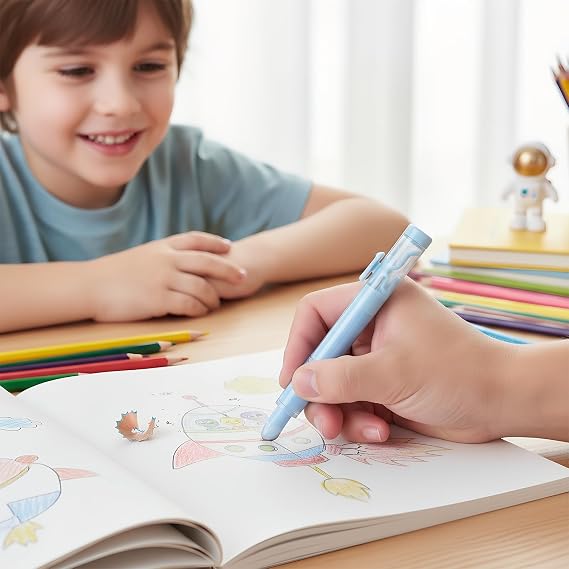 Set of 4 Eraser Pens Push-Pull Retractable Erasers with 12 Replacement Erasers in Pen Style for Children Students Artists Painting Writing Home School