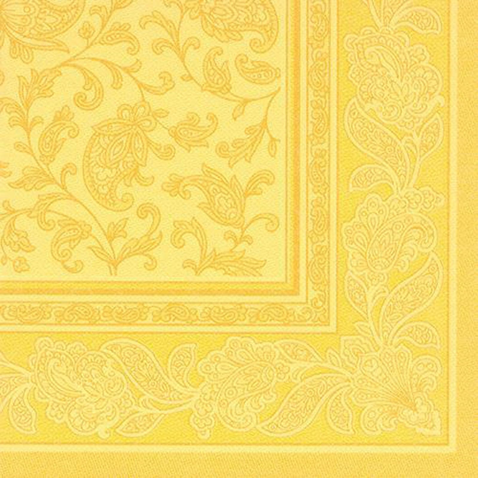 250 Premium Servietten "ROYAL Collection" 1/4-Falz 40 cm x 40 cm gelb "Ornaments" hochwertig