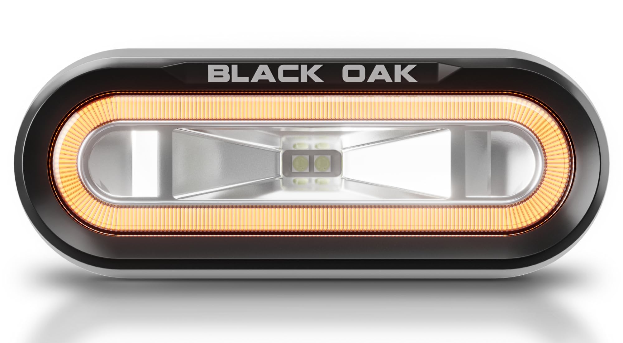 Black Oak Low Pro™ Waterproof Marine Spreader Lights – LED Deck or Dock Light Bar, 2000 Lumens, 120° Beam, IP69K, Bracket Mount (Black Housing, Amber Halo)