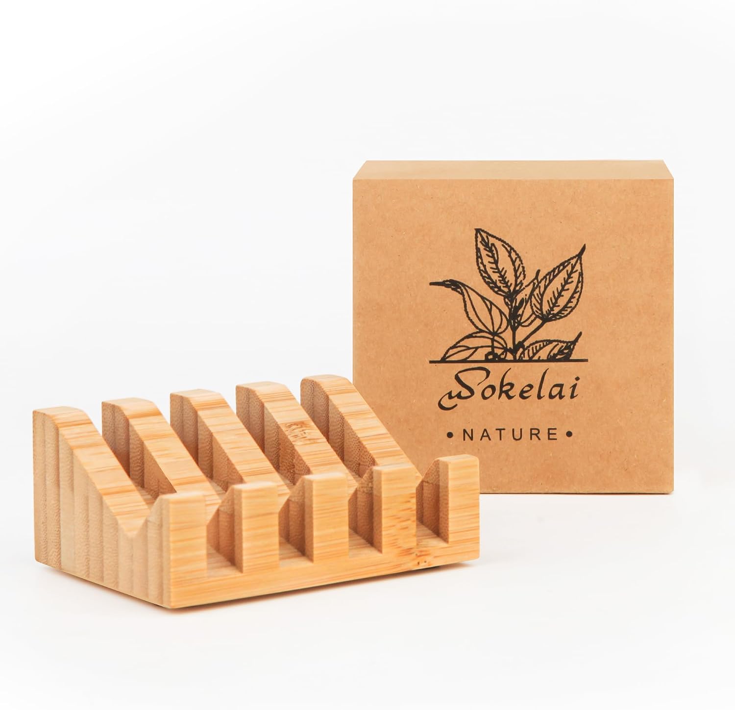 Shampoo Bar and Sponge Holders for Shower – Self-Draining Bamboo Soap Dish Tray, 2 Pack Wooden Soap Saver Racks for Conditioner Bars, Razor, Sink, Bathroom, Kitchen, or Travel