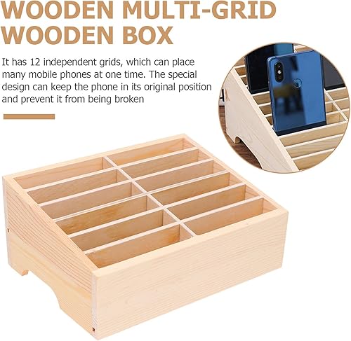 Miniatura 6 de Caja de almacenamiento para teléfono celular, 3 unidades, 12 rejillas, soporte de madera para teléfono celular, organizador de escritorio, caja de