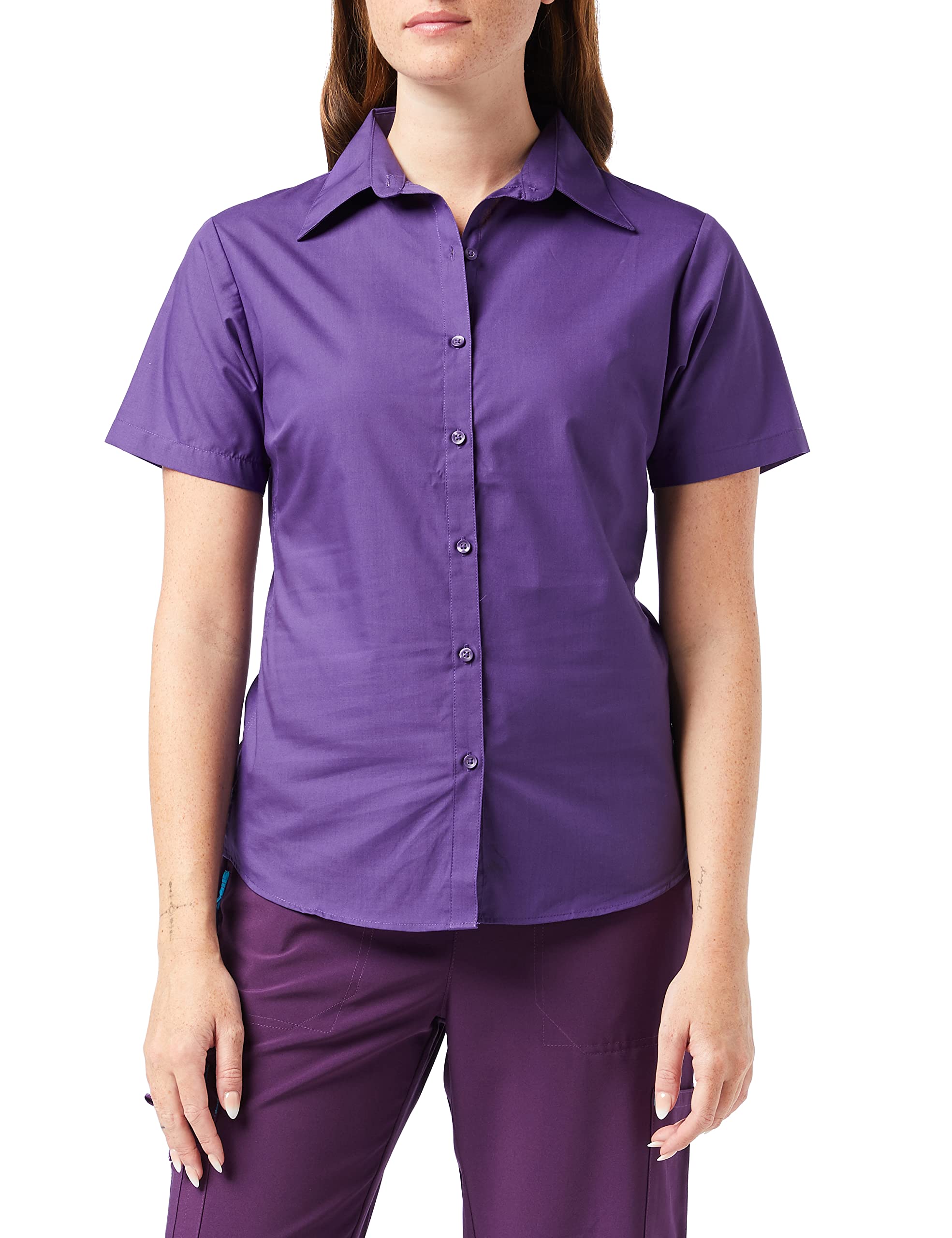 Premier Workwear Ladies Short Sleeve Poplin Blouse Purple 18