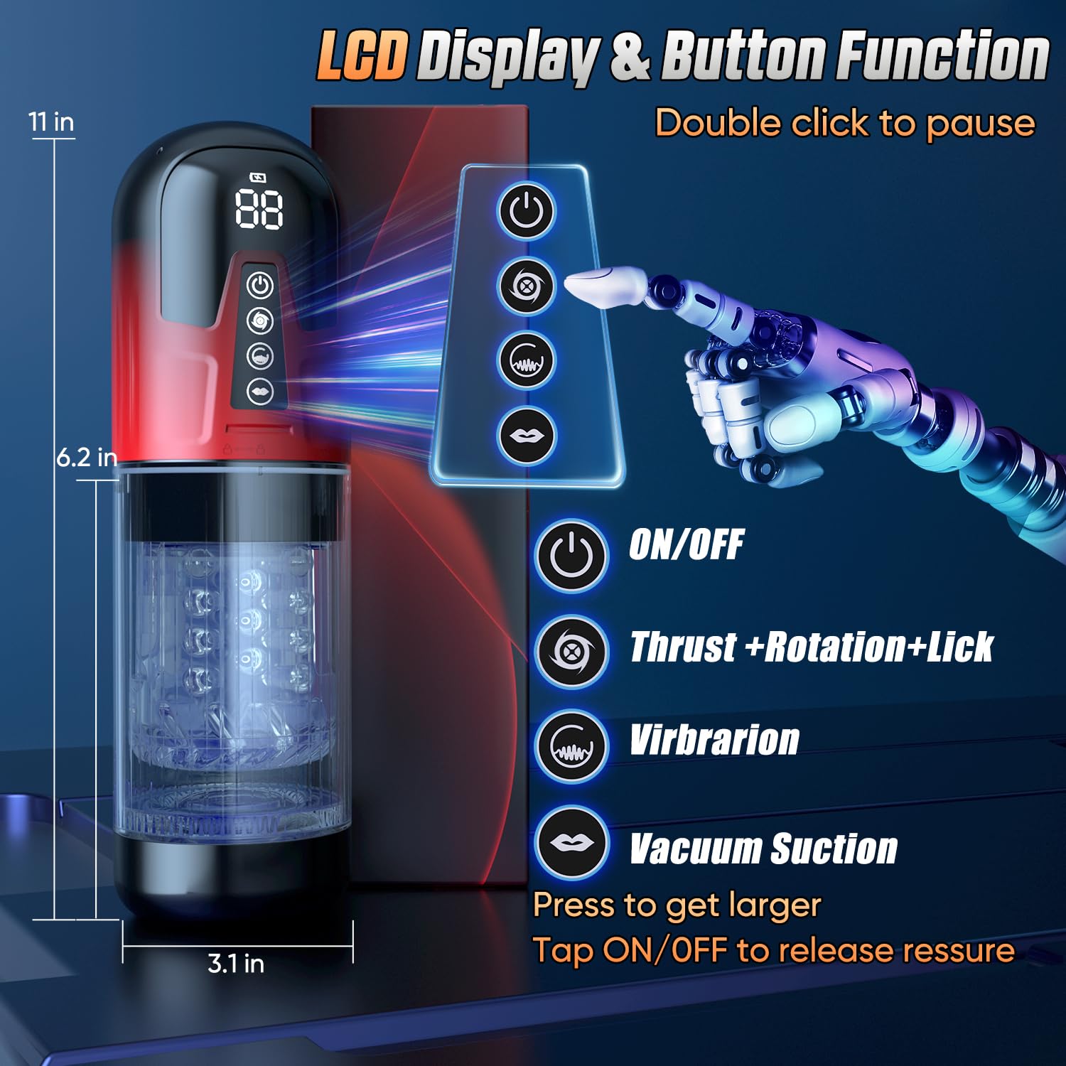 Masturbtore, Sex Toys con Fodera Interna Ricambiabili, Masturvatore per Uomo con 7 Modi di Telescopica & Vibrante & Succhiare, 3D Vagina Toys Masturbtore per Pene