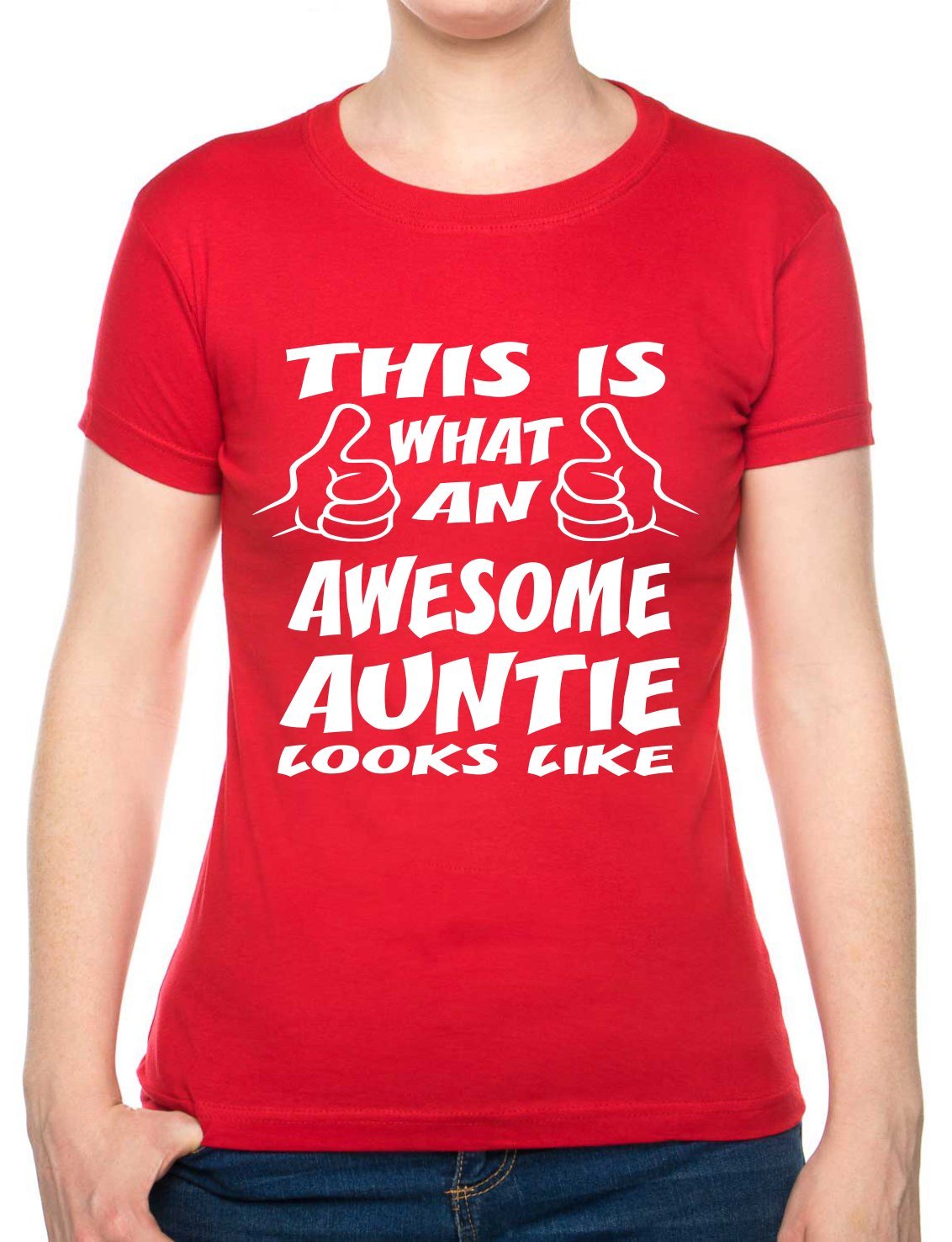 Print4U This is What an Awesome Auntie Looks Like Gift for Aunty Ladies T Shirt Ladies Fit Large Red