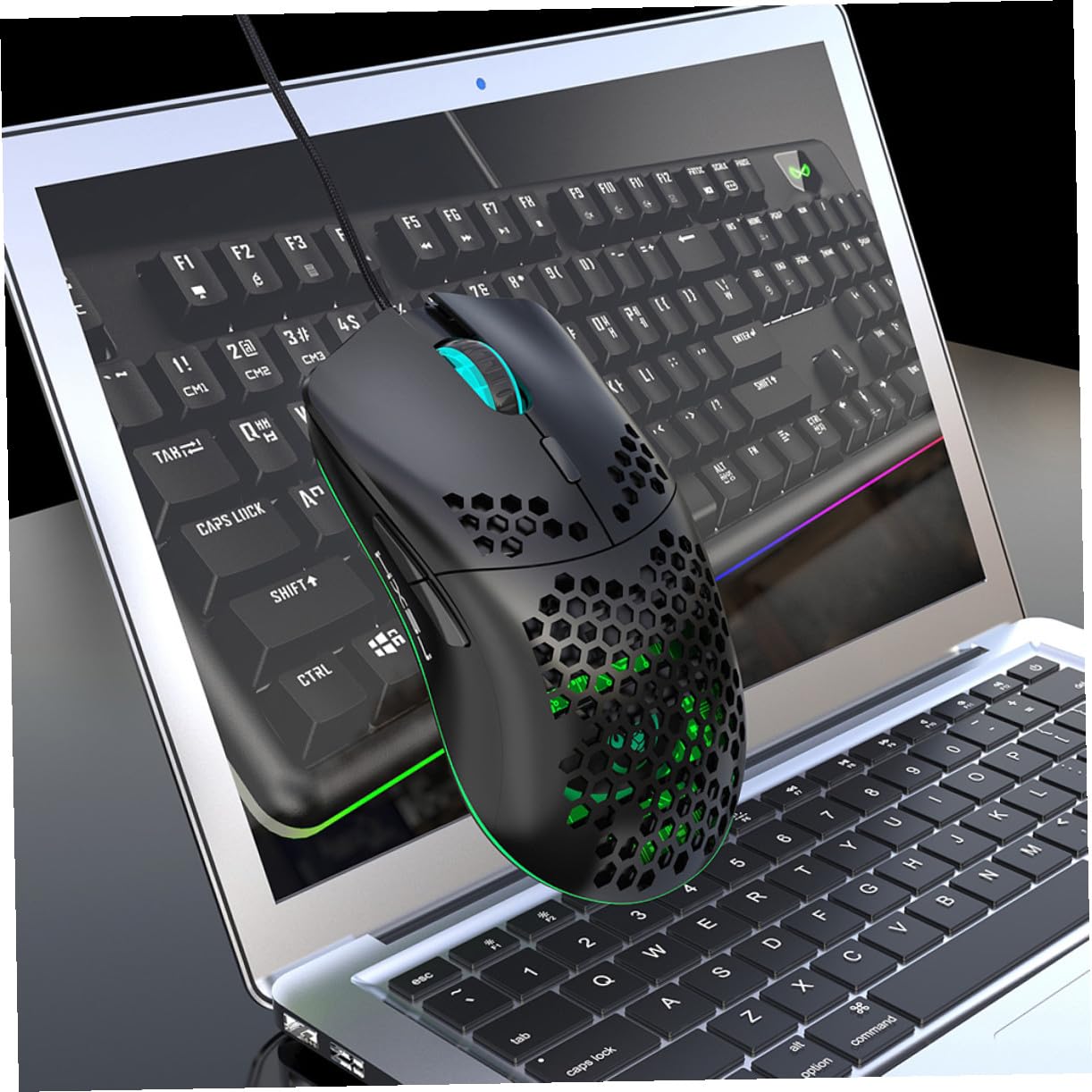 Mikikit Mouse da Gioco Rgb Design a Fori, 6 Tasti Programmabili, Dpi Regolabile Fino a 6400, Materiale Plastico, Luce Regolabile, per Uso Professionale