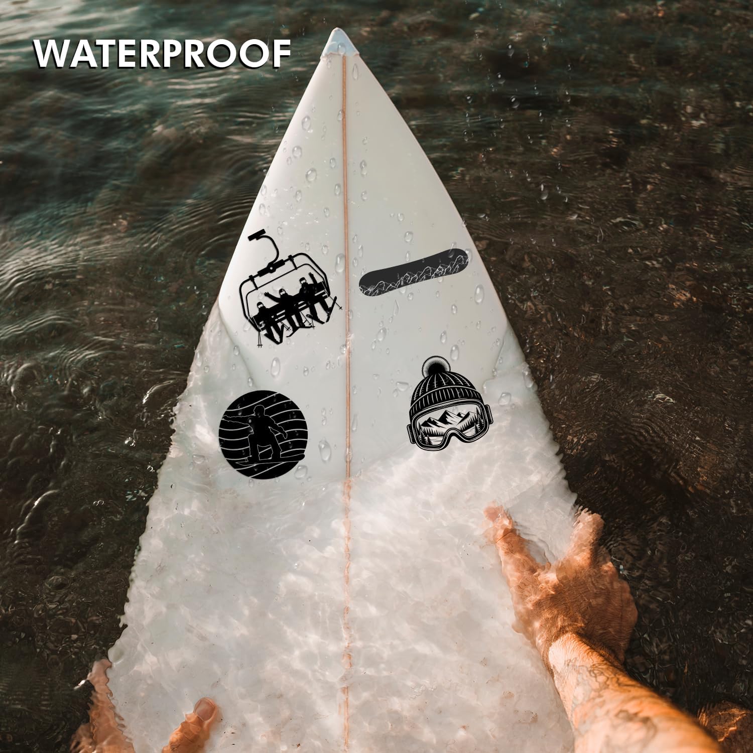 (4PCs) Snowboard Decal Set Black UV DTF Decal Waterproof Durable Easy to Apply Snowboarding Ski Lift Winter Sports Mountain Goggles Bumper Stickers Car Truck Laptop Window Decoration 5 Inches (Black) - Image 5