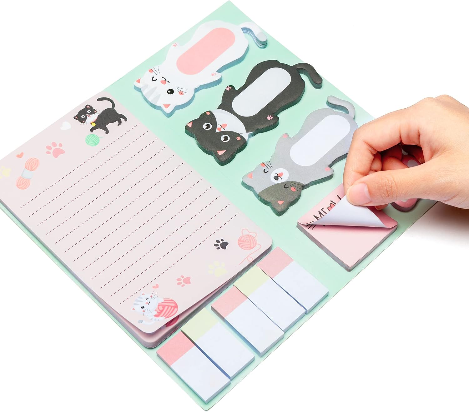 Xqumoi I Just Really Like Cat Sticky Notes Set, 550 Sheets, Cute Cat and Paw Shaped Self-Stick Notes Pads Animal Divider Tabs Bundle Writing Memo Pads Page Marker School Office Supplies Small Gift