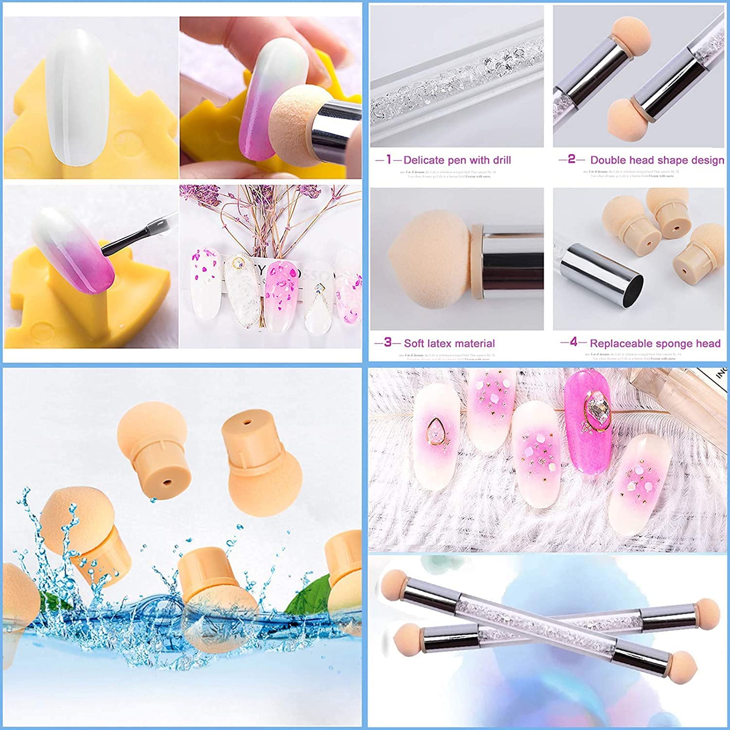 RED SQUARE Nail Gradient Sponge Pen Nail Art Tool Dual Head Brush Picking Dotting Pen with 4 Replacement Heads Acrylic Manicure DIY Tools 3