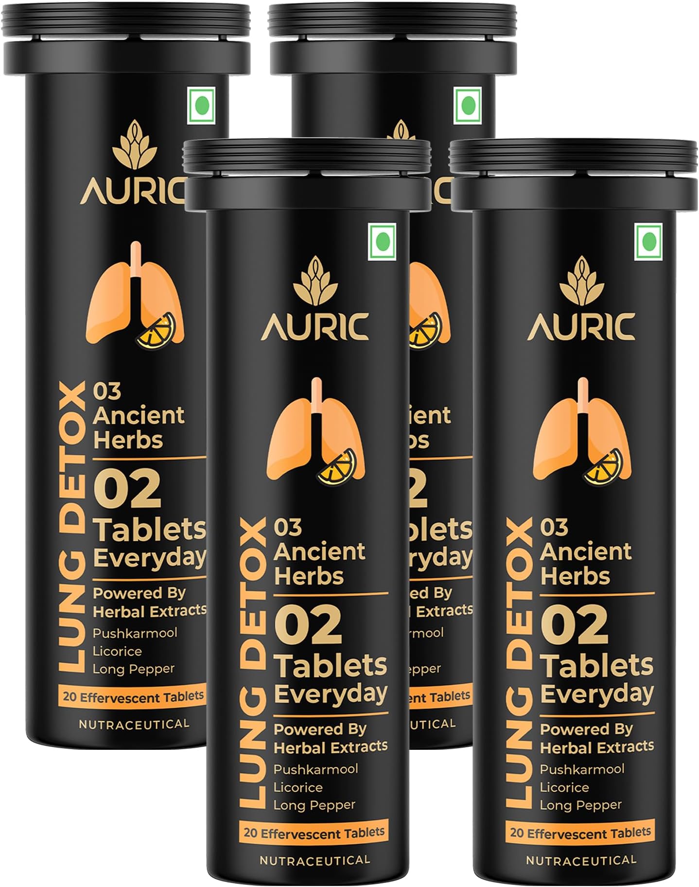 Auric Lung Detox Supplement Pack of 80 Tablets | Natural Blend of NAC (N acetyl L cysteine), Pushkarmool, Piper Longum & Licorice Herbs Extract | Resp 365