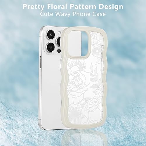 Miniatura 3 de XIZYO Funda para iPhone 14 Pro Max, bonita funda de teléfono con marco de ondas onduladas y onduladas con diseño floral para mujeres y niñas, funda