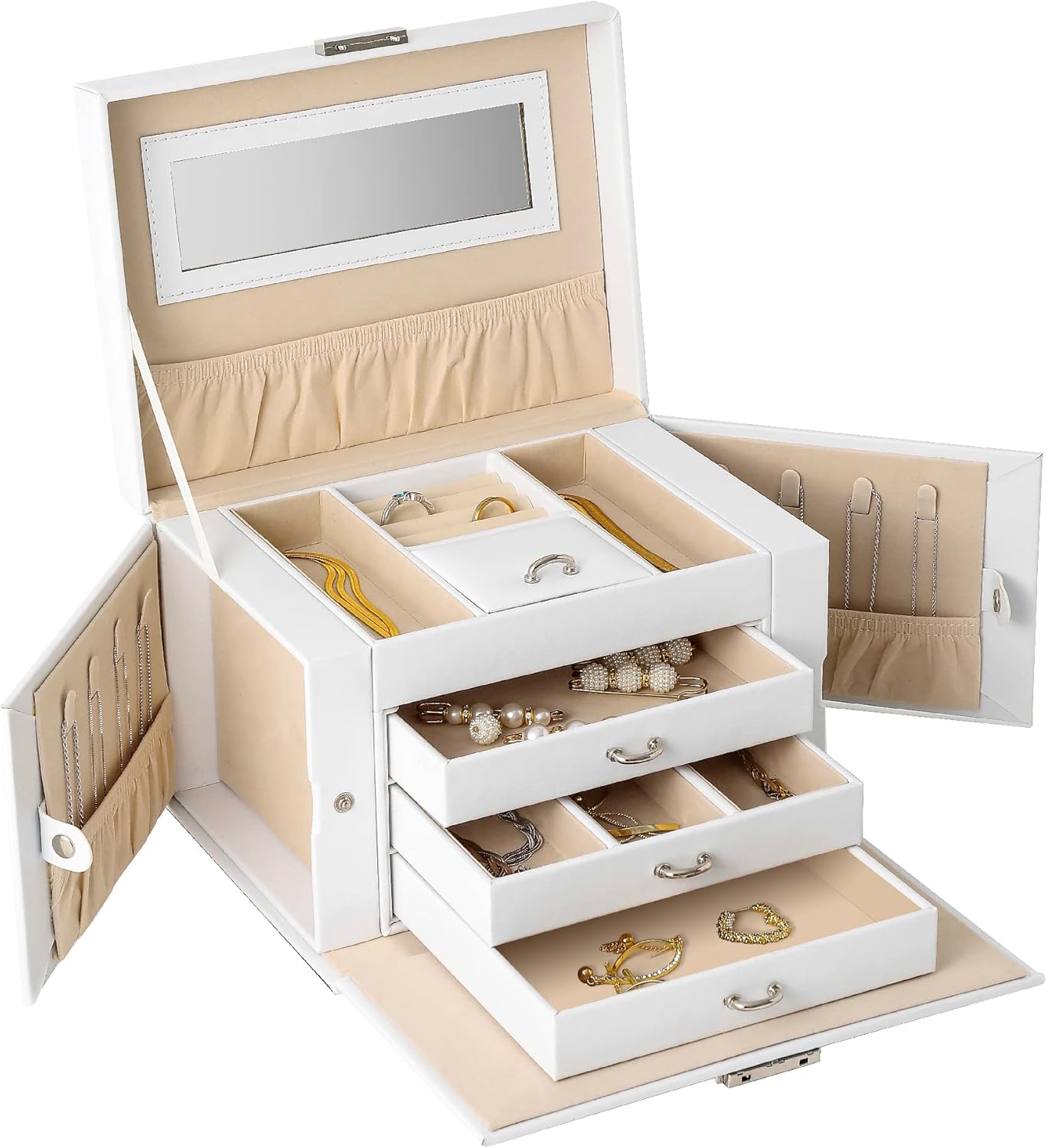 KILHS Jewelry Box, Jewelry Case with Lock and Mirror, 4Layer Large