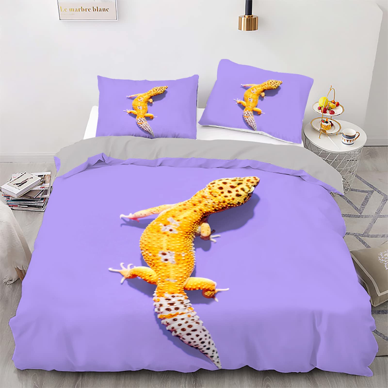 Parure de lit king size housse de couette animal violet clair confortable
