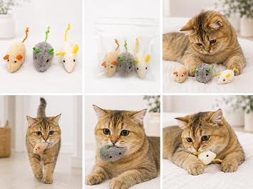 3’lü Catnipli Bez Fare Kedi Oyuncağı – Kedi Nanesi Dolgulu Kaliteli Peluş Fare Seti, Yumuşak Kovalama ve Avlanma Oyuncağı, Yavru ve Yetişkin Kediler İçin