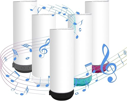 Miniatura 5 de Vaso de sublimación de 20 onzas con Bluetooth en blanco con popote y tapa, tazas de aislamiento al vacío de acero inoxidable de doble pared,