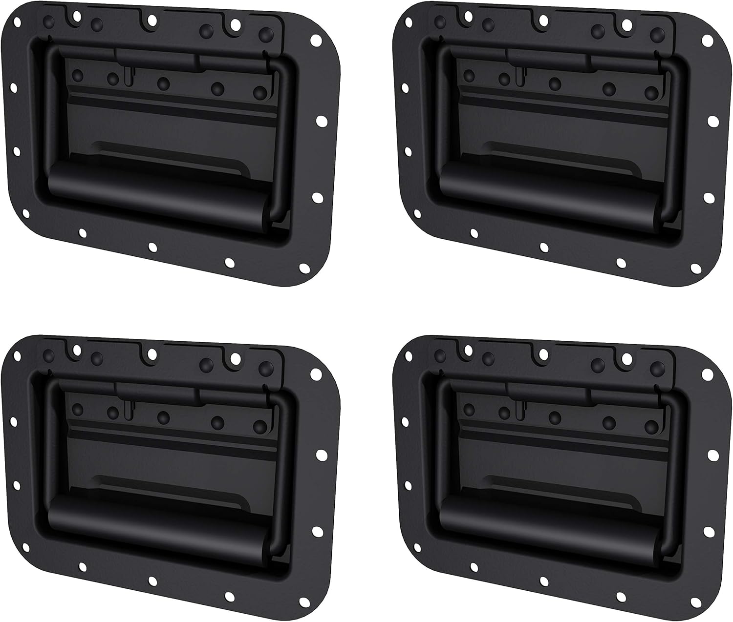 TCH Hardware 4 Pack Large Spring Loaded Steel Recessed Handle Black with Padded Grip - Case Chest Box Cabinet Speaker