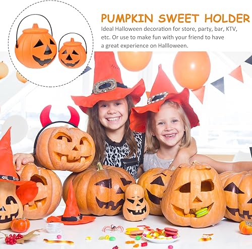 Miniatura 6 de STOBOK Cubo de calabaza, 2 unidades, cubo de calabaza de truco o trato, Jack O Lantern de Halloween, cubo de plástico para calabazas de Halloween,