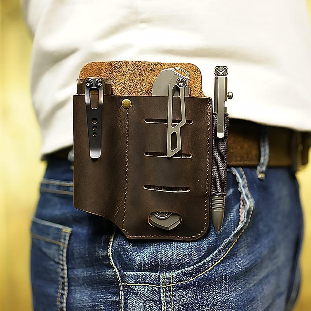 VIPERADE PJ15 EDC Lederscheide, Taschenlampenholster/Taschenmesser Scheide/Taktische Stift Scheide/für Leatherman Multitoolscheide, Messerorganisator Lederscheide mit Taschenclip