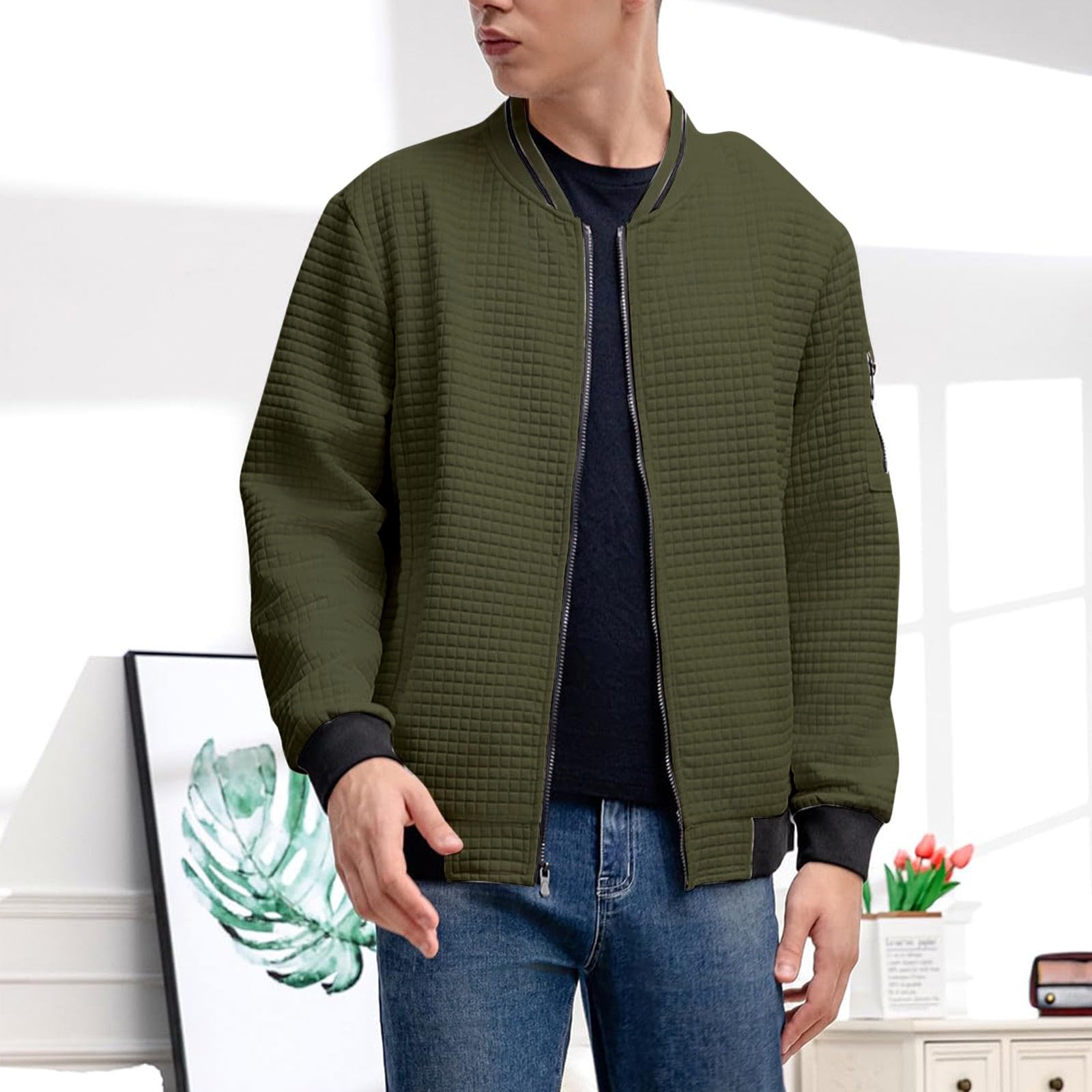 Cardigan a nido d'ape da uomo giacca in pile con zip intera a maniche lunghe giacca da baseball con colletto rialzato giacche leggera tuta casual tinta unita felpa bomber da lavoro giacche Varsity