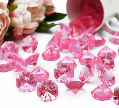 47pcs Large Acrylic Diamond Gems, 25 Carat Faux Crystal Diamonds for Vase Fillers, Table Scatter, Wedding & Event DecorationsPink