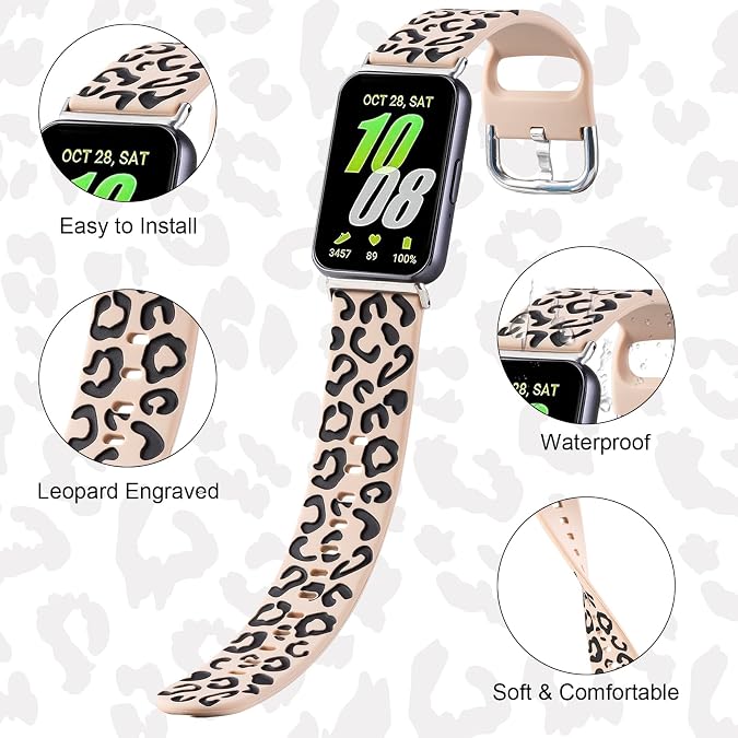 Silicone Strap Compatible for Samsung Galaxy Fit 3 Strap, Leopard Pattern