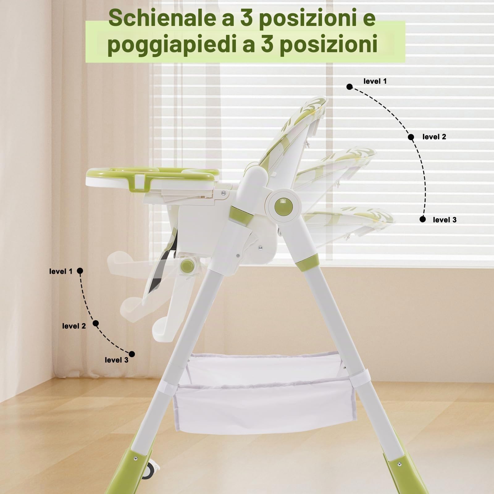 Seggiolino per Bambini con Cintura, Seggiolone pappa con poggiapiedi, ruote, altezza e schienale regolabili, seggiolone versatile per bambini dalla nascita
