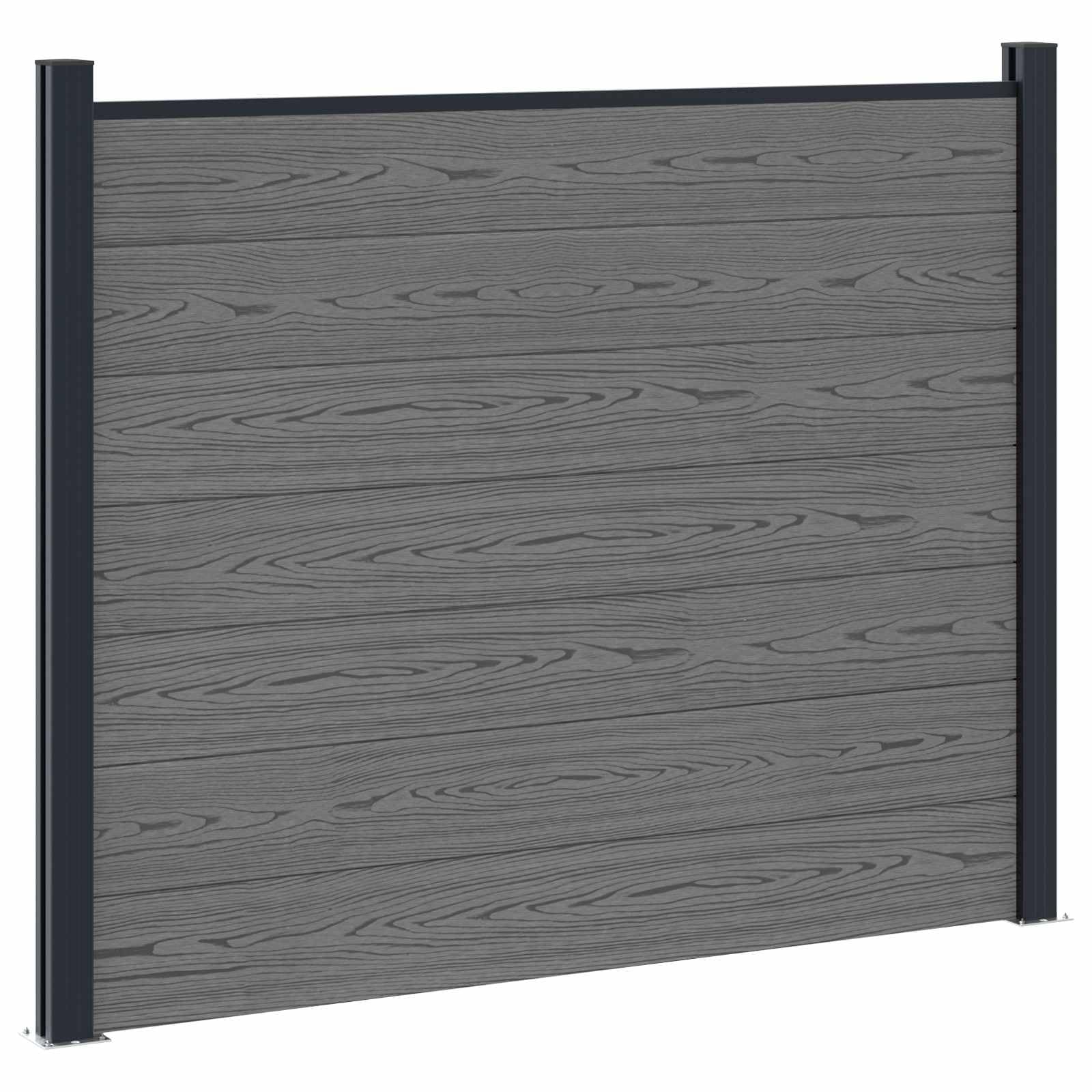 Panneau de clôture WPC et aluminium gris 180x146 cm avec 2 poteaux acier, barrière extérieure modulable pour jardin terrasse, protection occultation et séparation sécurisée