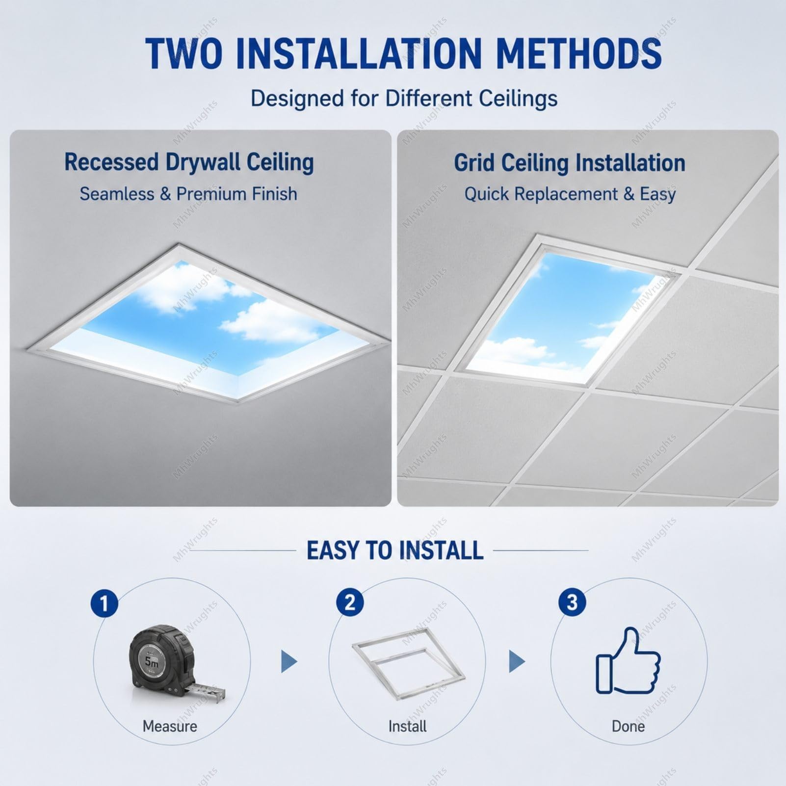 Lámpara de Techo con Efecto tragaluz Artificial, Panel LED Azul con simulación de luz Natural, Efecto de luz Solar Regulable y Control Remoto, para Sala de Estar Sky-30 * 120Integrated