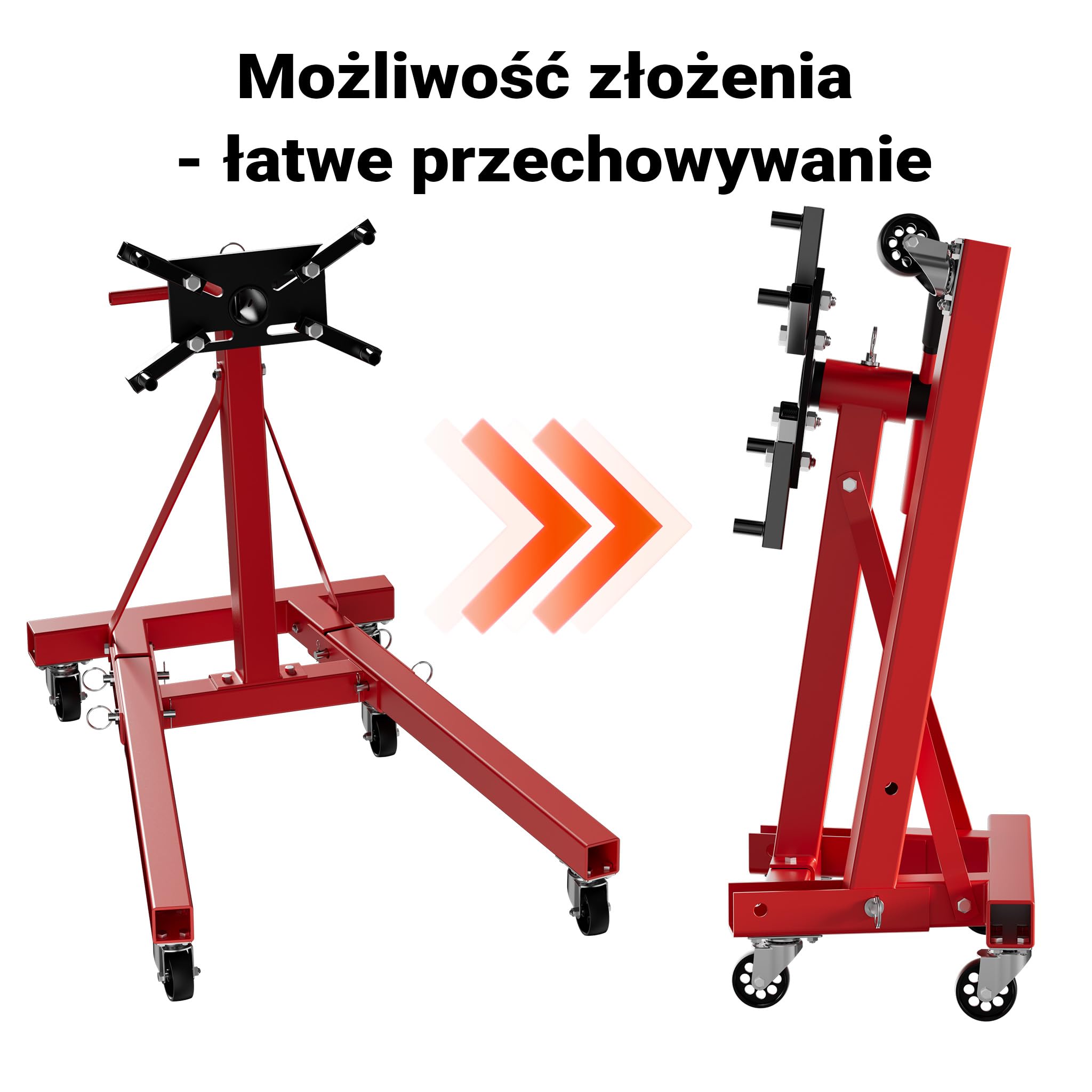 Wiltec Stojak do silnika do 900 kg, warsztatowy podnośnik stalowy z rolkami, obrotowy uchwyt do montażu naprawy i serwisu jednostek napędowych