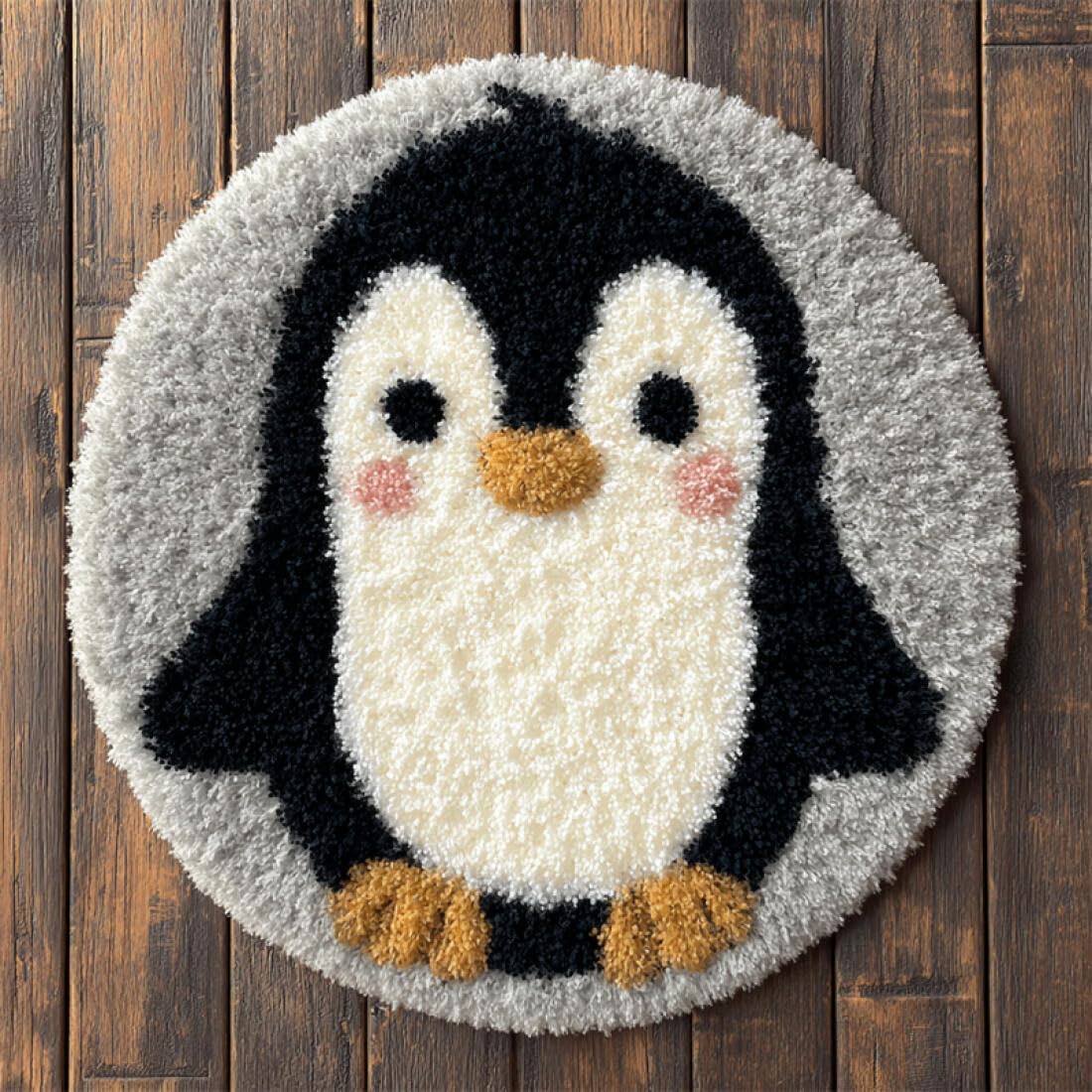 Rqwybcaxn DIY Rug Latch Hook Kits for Adults Animal Needlework Kit Cartoon Penguin 50x50cm Round Large Rug Making Kits Living Room Handmade Gift