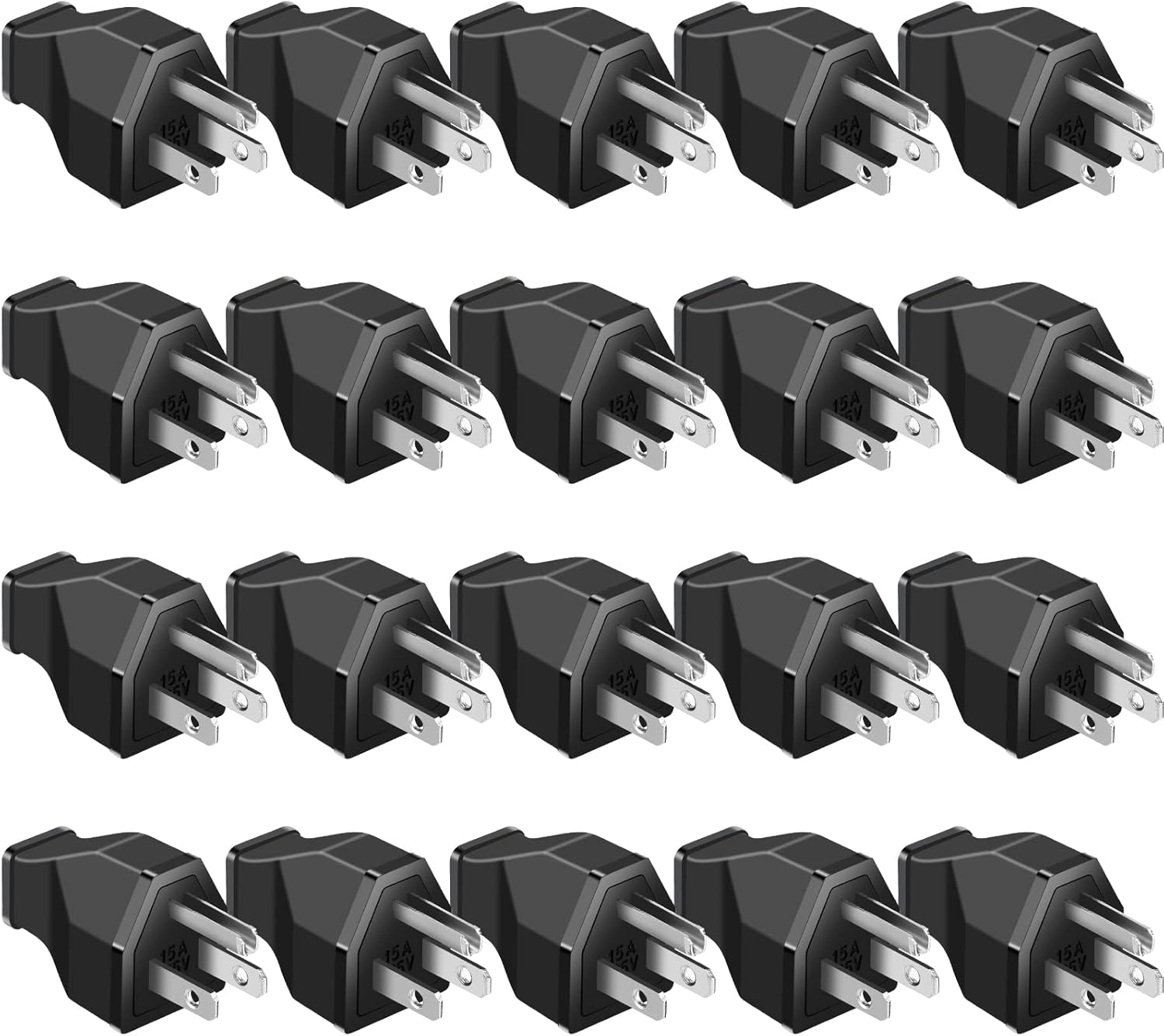 Treela 20 Pcs Extension Cord Plug Replacement Male Extension Cord Ends 125v 15a 2 Pole 3 Wire Male and Female Connector Straight Plug Replacement Compatible with Nema 5-15p 1875w