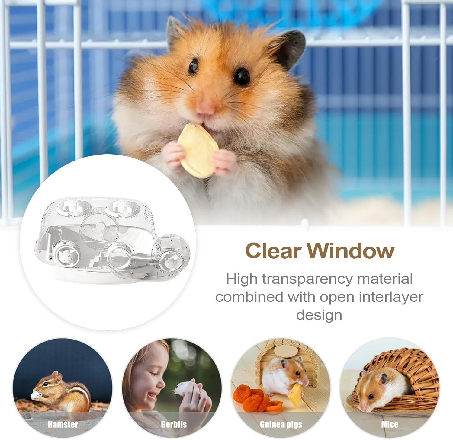 Clear Hamster Cage - Transparent Animal Habitat House with Tunnel - Small Animal Habitat Enclosure - for Hedgehog Hamster Dwarf Gerbil Chinchilla Bunny Ferret