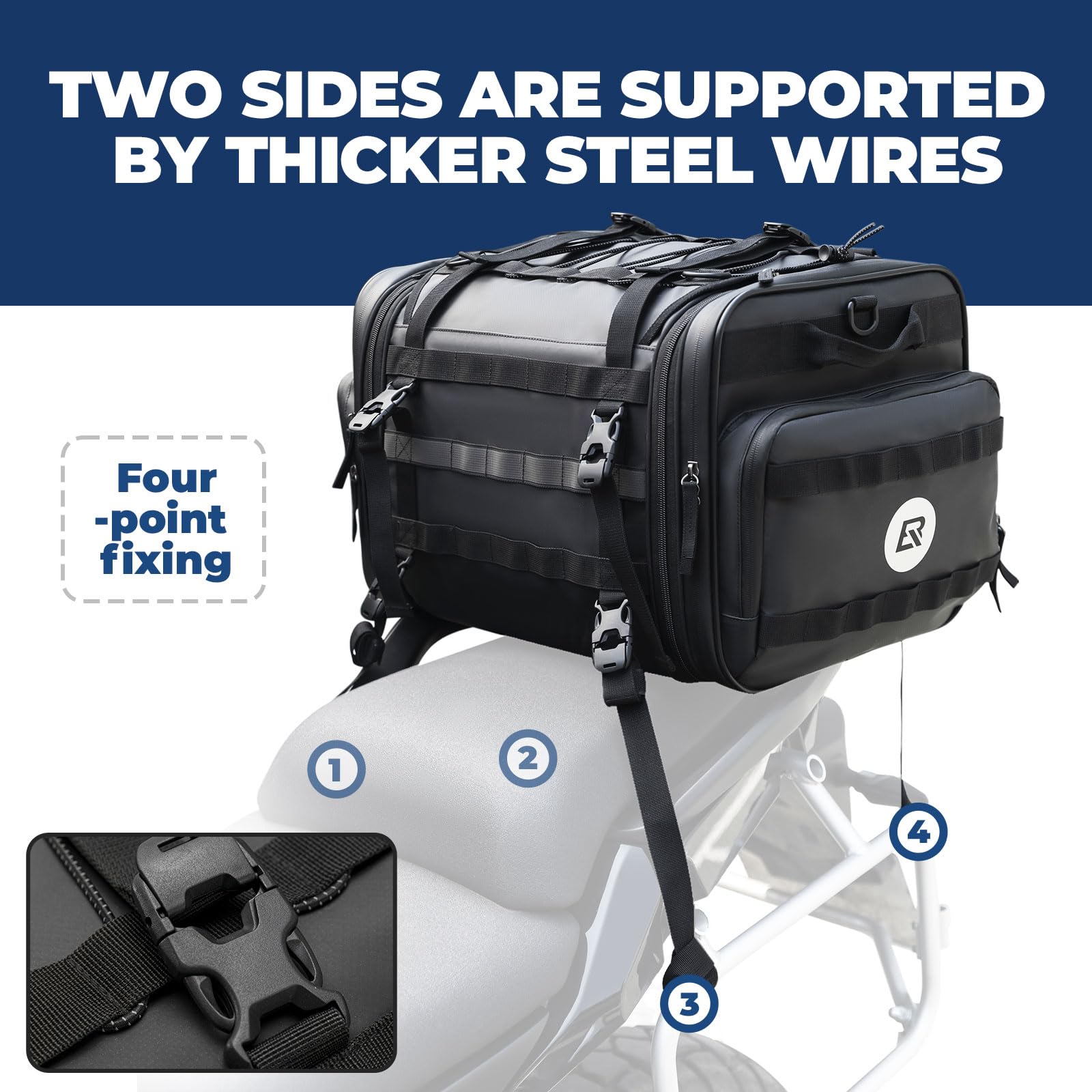 ROCKBROS Borsa Moto Posteriore, Borsa da Sella Moto Impermeabile, Grande Capacità Espandibile 43-50L, Bauletto Moto con Copertura Antipioggia in Regalo, Accessori da Moto e da Scooter