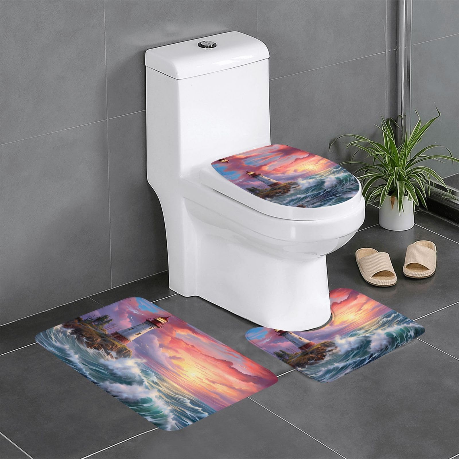 Tapis de bain antidérapant ensemble de 3 pièces à motif phare peinture diamant