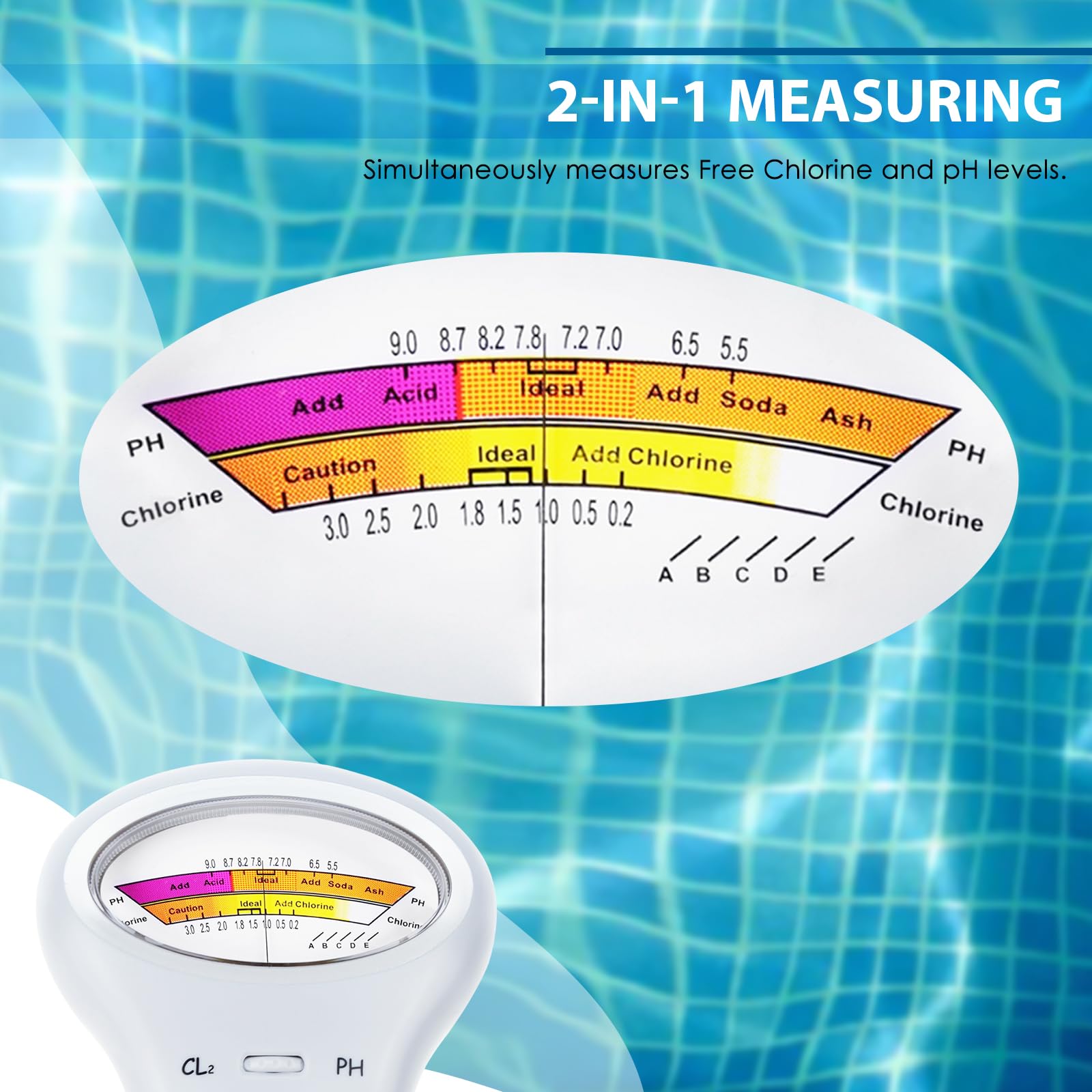 Testeur d'Eau 2en1 pH & Chlore Pour Piscines, Spas, Aquariums et Eau du Robinet Lecture Facile, Kit de Test Précis pour Usage Domestique