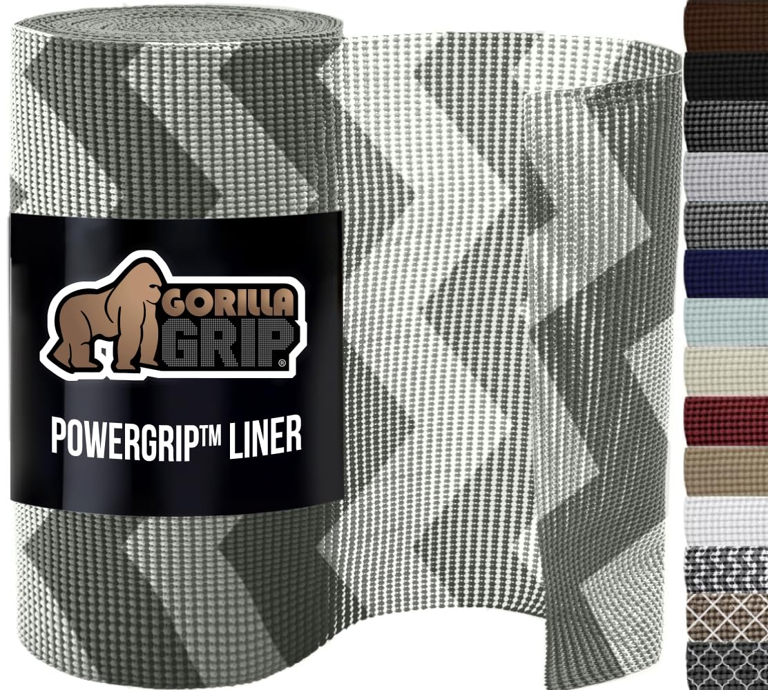 GORILLA GRIP powerGRIP Drawer Shelf and Cabinet Liner, Thick Strong Hold, Non-Adhesive Liners Protect Kitchen Cabinets and Cupboard, Bathroom Drawers, Easy Install, Breathable Mat, 17.5"x20', Chevron