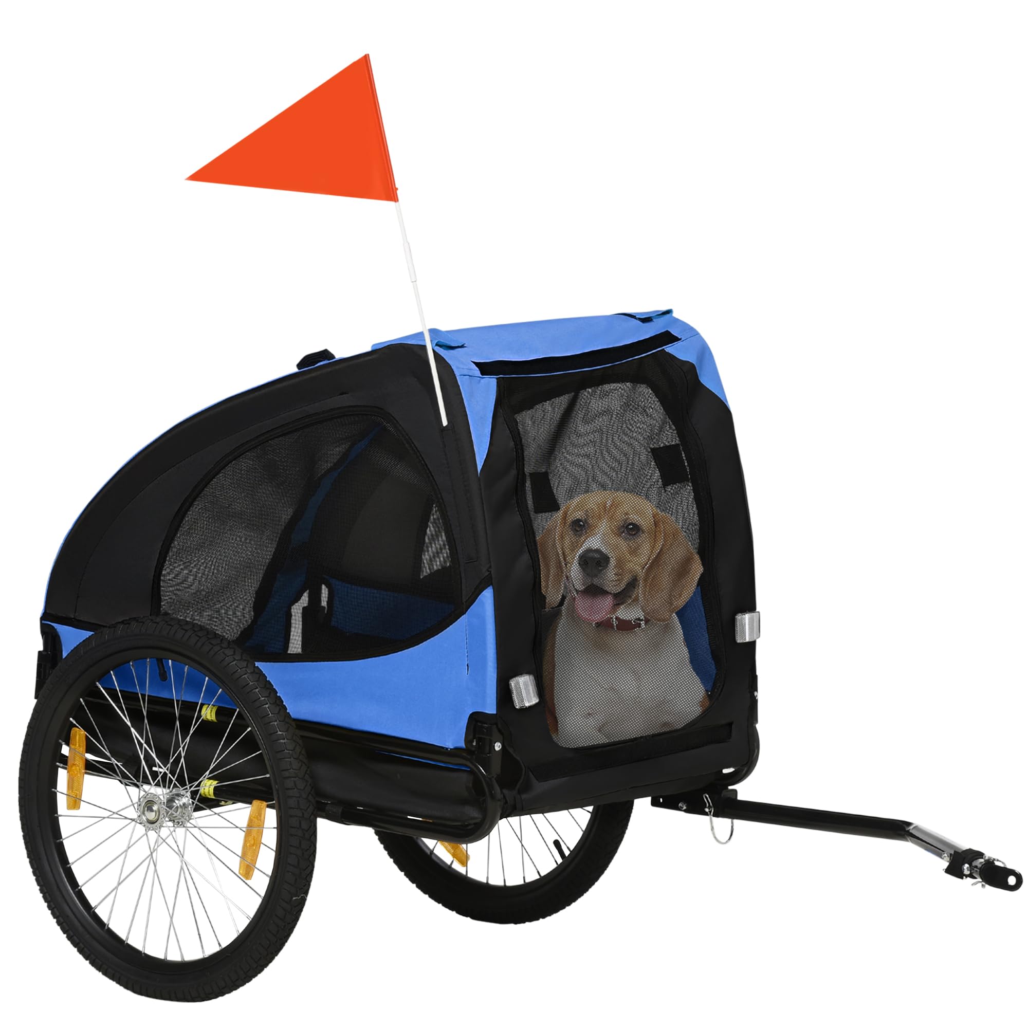 PawHut Hundeanhänger Faltbar Fahrradanhänger für Hunde Hundefahrradanhänger mit Sicherheitsleine, Reflektoren, Flagge, Aufbewahrungstasche für Hunde bis 30 kg