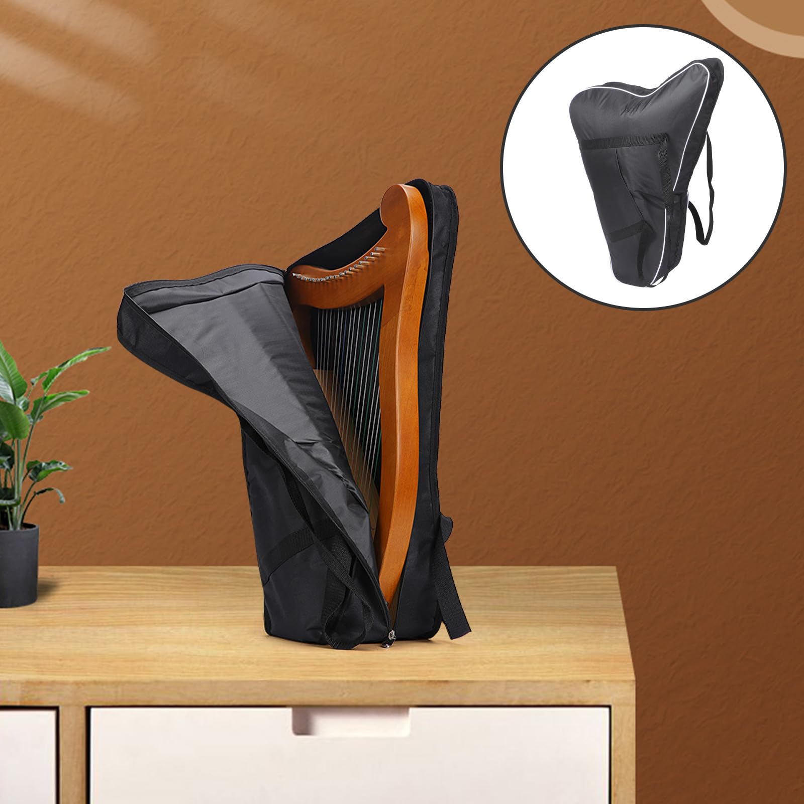 Paquet Doublure Souple pour Harpe et Lyre Noir en Tissu Oxford et Poignée Simple Étui de Rangement Pratique pour Instrument de Musique Portable