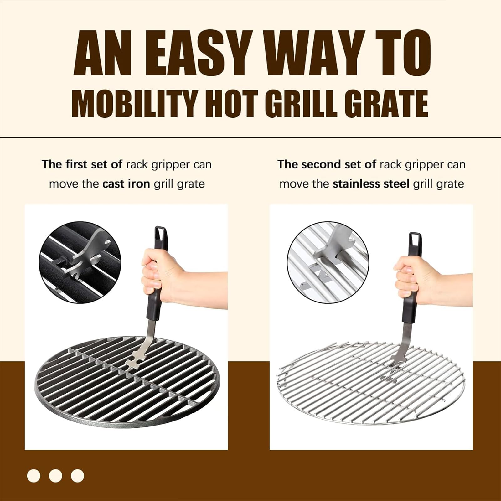 Podnośnik do rusztu ze stali nierdzewnej, zestaw 2 sztuk akcesoriów do grilla do rusztów żeliwnych i ze stali nierdzewnej, przybór do BBQ, uniwersalne narzędzie do grillowania, uchwyt 27,5 cm