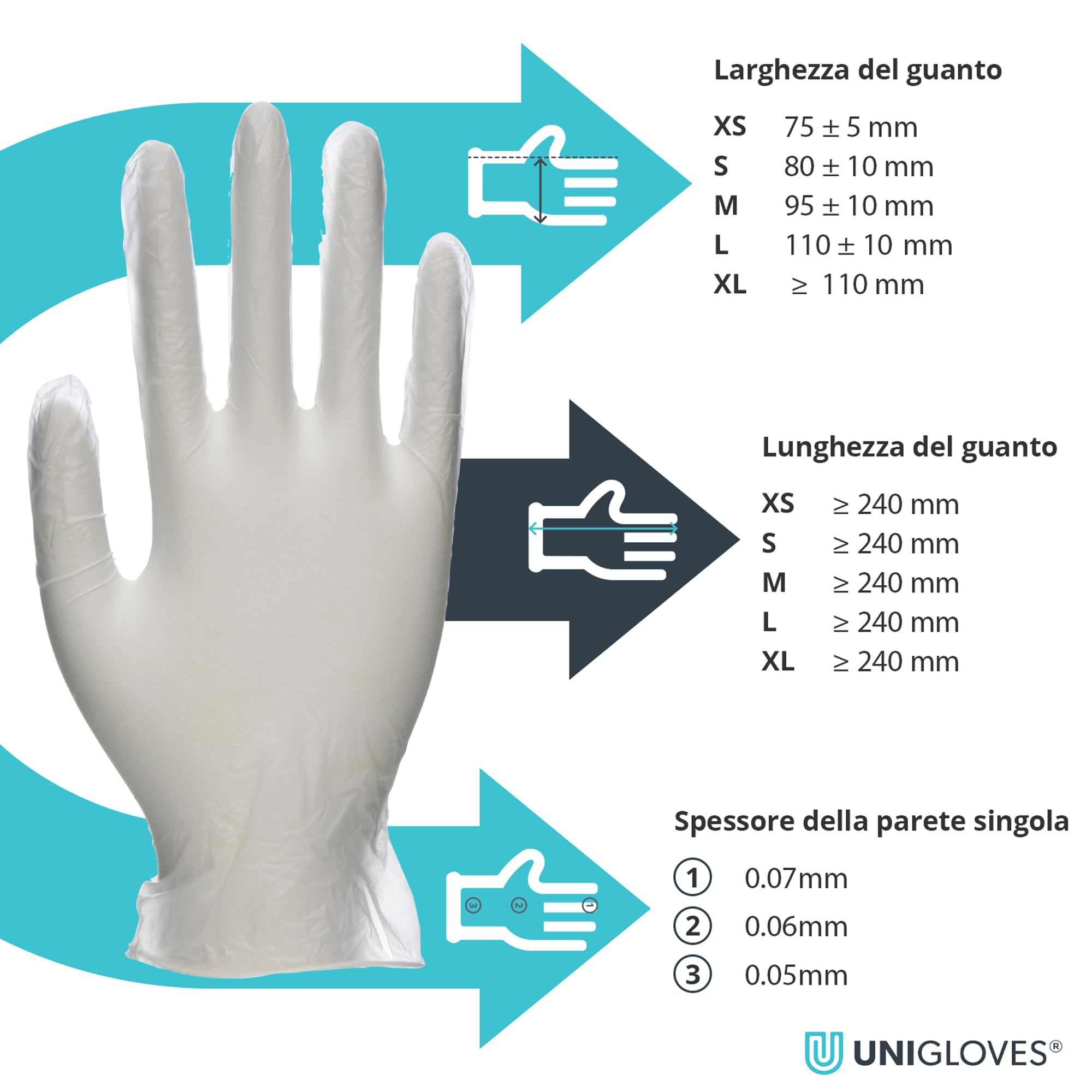 Unigloves Unicare Guanti da esame in Vinile Trasparente, Large, 100 Pezzi
