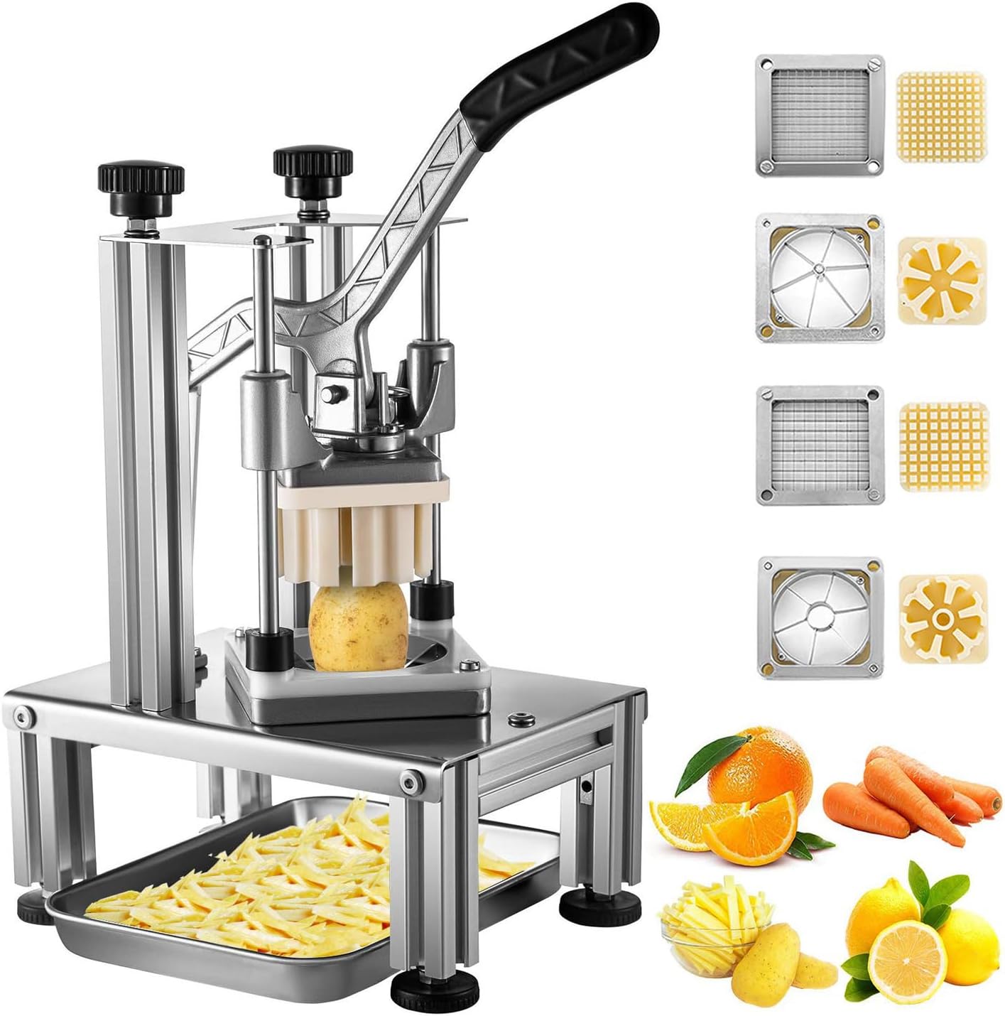 SYUFRE Manual Fruit Potato Chipper with 4 Blades 9Mm 12Mm French Fry Cutter Apple Corer Blade Feet Manual Vegetable Dicer Stainless Steel Plate for Onion,