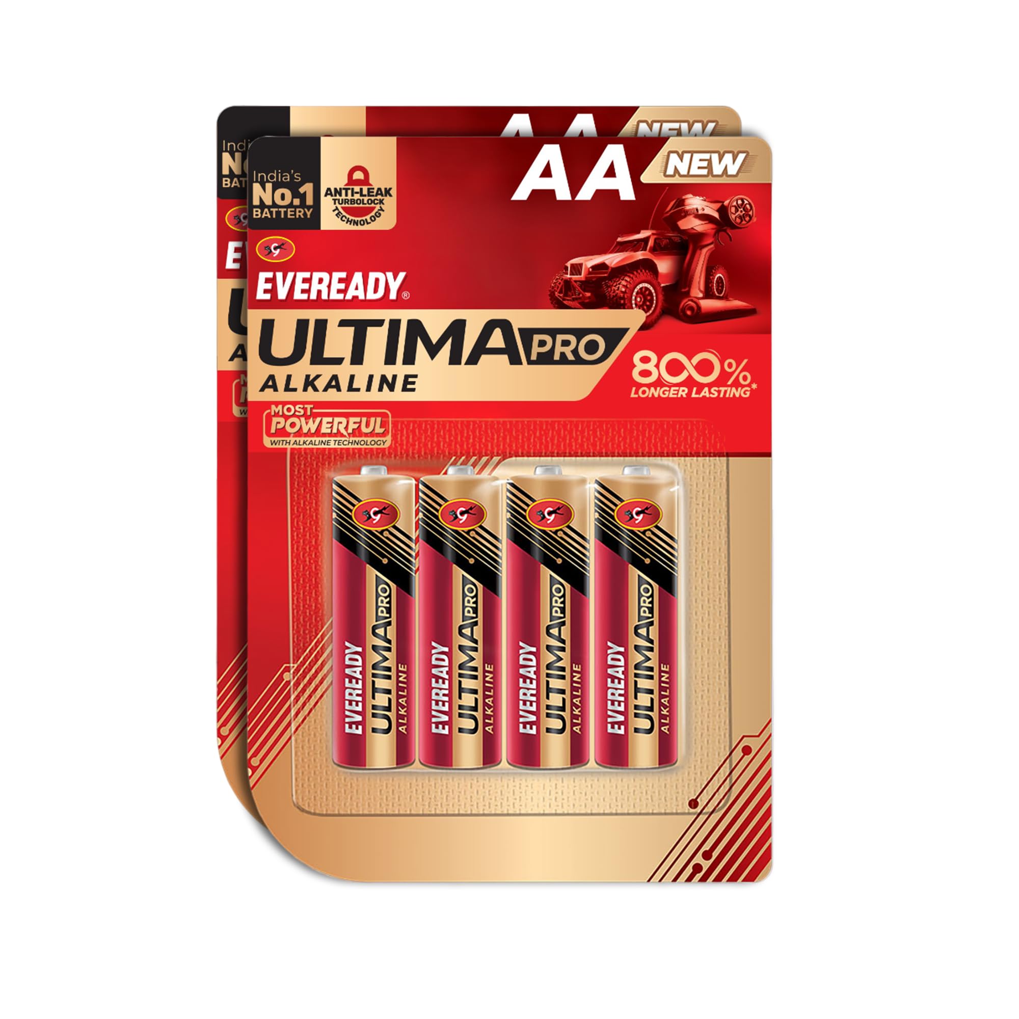 Eveready Ultima Pro Alkaline AA Battery, 800% Longer Lasting, Anti-Leak Turbolock Technology, Eco-Friendly Batteries for High-Drain Devices Household Devices & Toys, Pack of 4 X 2-image-23